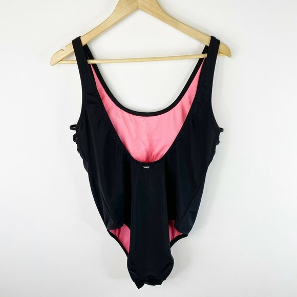 Victorias Secret PINK  Swimsuit Size Large Black One Piece Hibiscus Flower - Picture 4 of 6